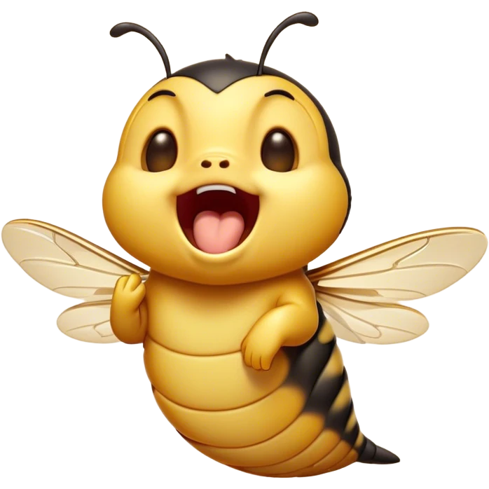 Cinematic Adorable Yawning Wasp Portrait Emoji, Head tilted slightly with a dramatic, wide-open yawn, showcasing a tiny, streamlined body with gently drooping wings and sleepy, half-closed eyes, Simplified yet irresistibly cute features, highly detailed, glowing with a soft, cozy glow, high shine, relaxed yet expressive, stylized with a dash of whimsical insect ease, soft glowing outline, capturing the essence of a drowsy wasp that appears ready to stretch and yawn its way out of the screen! emoji