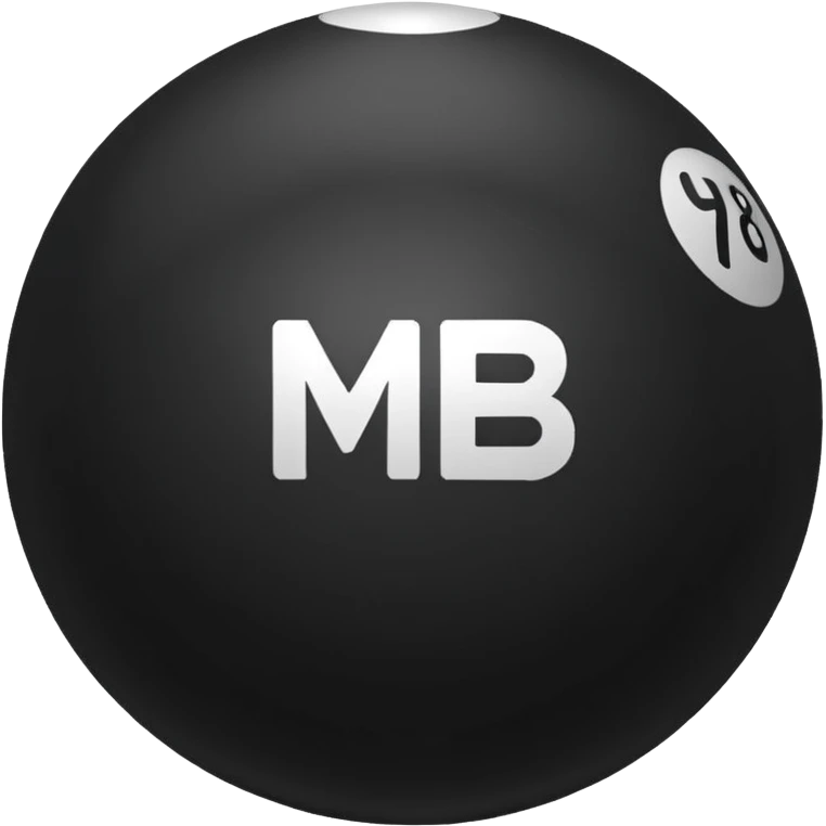 Pool ball back ball with the “MB” written on it. emoji