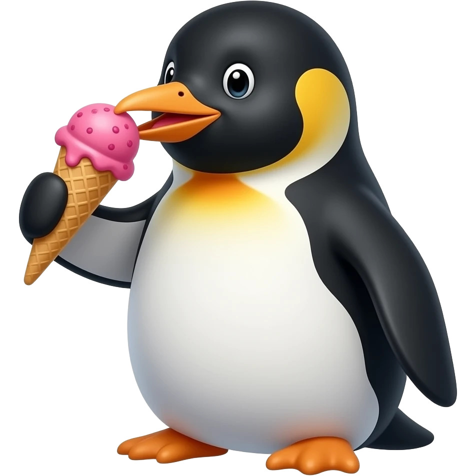 penguin eating stick ice cream with vibrant pink scope half body close up emoji