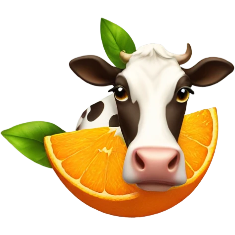 Oranges in the air with a happy cow in the middle  emoji