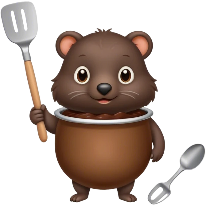 A mole holding a pot and spatula emoji