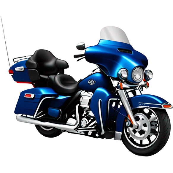 Harley Davidson Electra Glide Ultra Classic in big blue pearl and vivid black with recurve windshield and angled view emoji