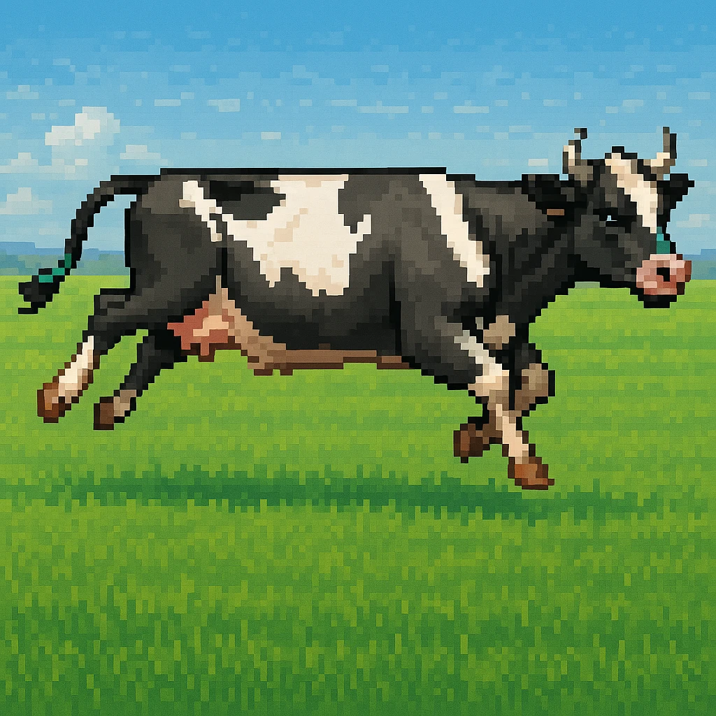 Make the image have a green grass field background in the style of pixel art emoji