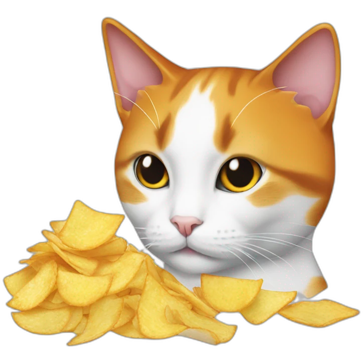 Orange and white tuxedo cat eating a bag of chips emoji