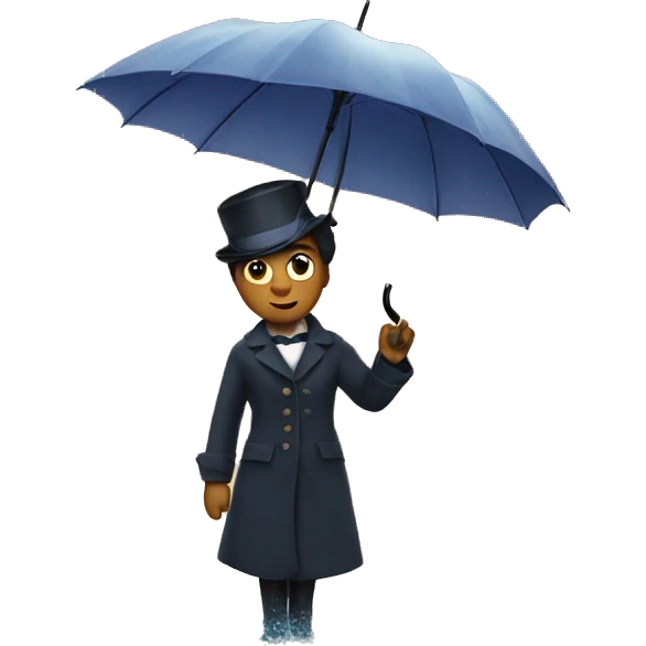 standing with umbrella by water next to Mary poppins emoji