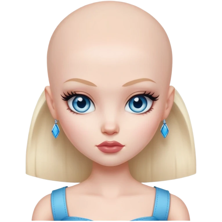 pretty bratz baddie, bald, pale skin, blue eyes emoji