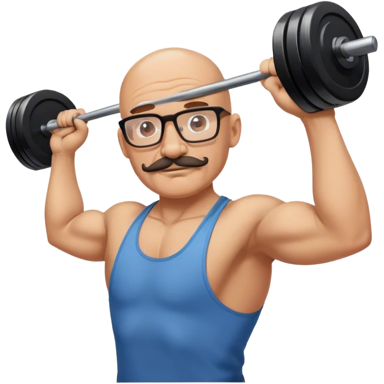 Bald man with glasses and mustache training a man lifting weights emoji