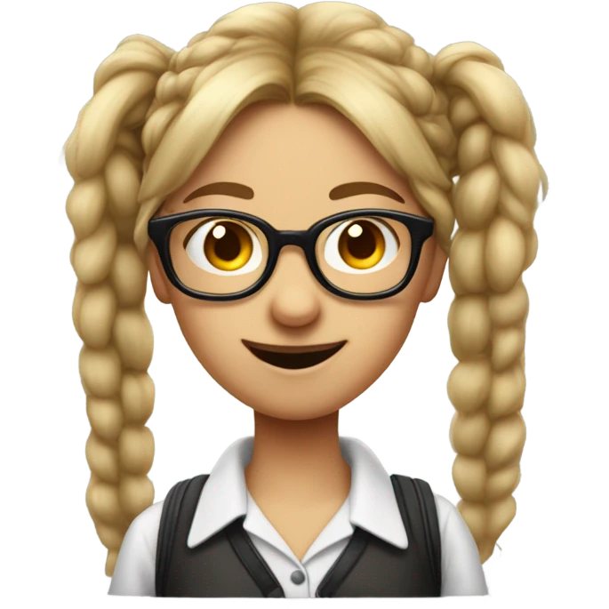 Nerd emoji girl pigtails and glasses with buck teeth with big gap emoji