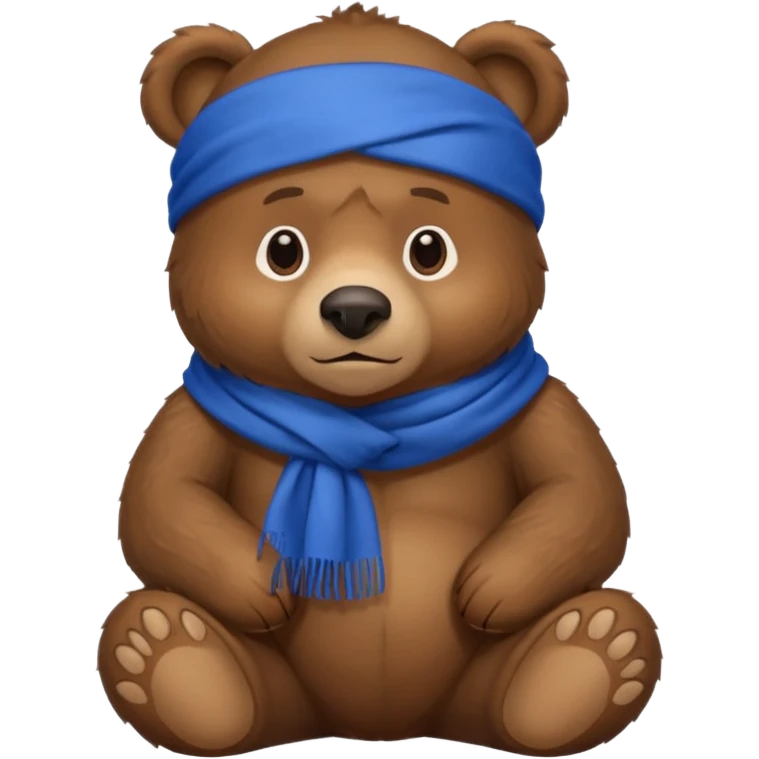 large serious-looking brown bear sitting wearing blue scarf emoji