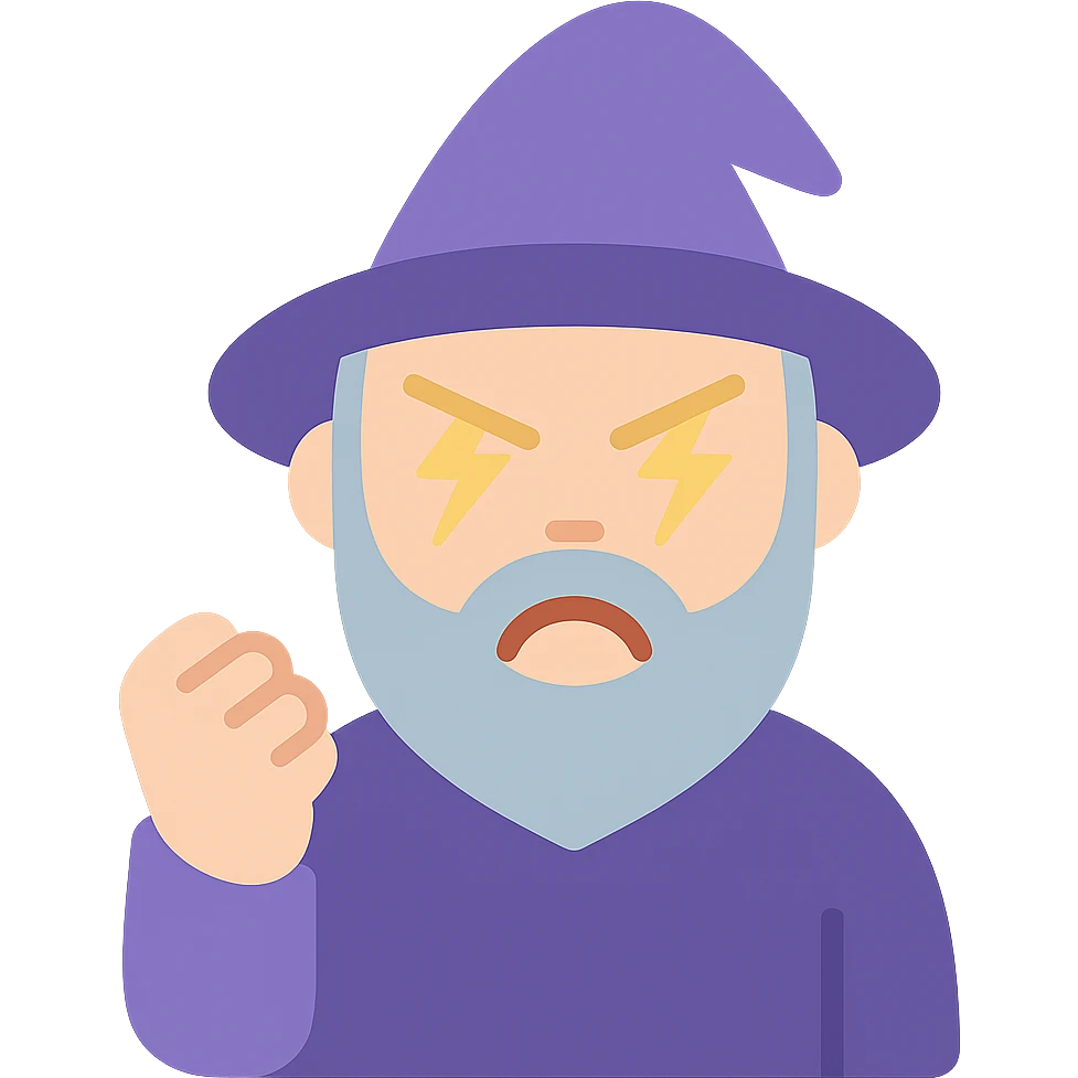 angry wizard with lightning eyes and a balled up fist emoji