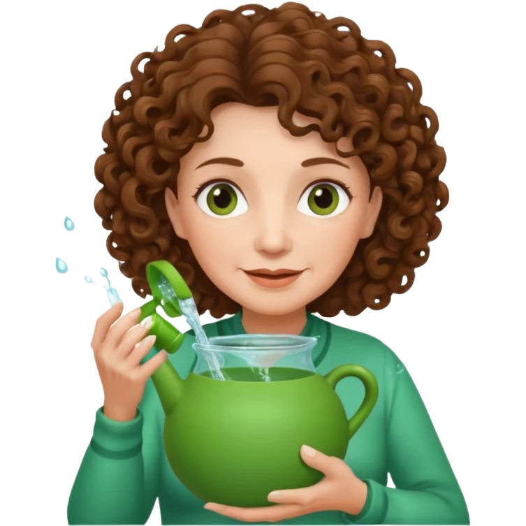 Older female florist – curly hair, holding garden water pot emoji