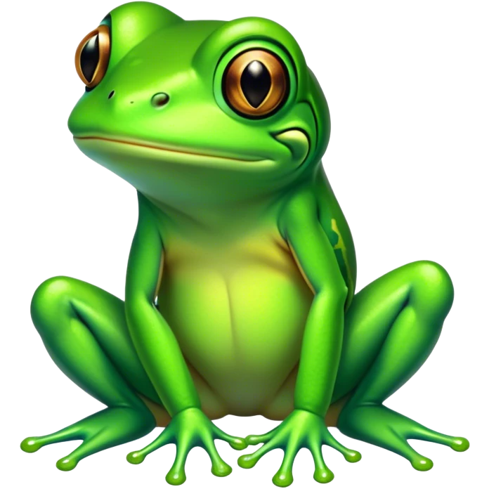 Cinematic Noble Green Tree Frog Portrait Emoji, Poised and alert, with a compact, vibrant body clad in bright, glossy green skin accented by delicate, sticky toe pads and large, bulging, observant eyes, Simplified yet sharp and sophisticated features, highly detailed, glowing with a soft, verdant luminescence, high shine, intelligent and sprightly, stylized with an air of tropical elegance, focused and attentive, soft glowing outline, capturing the essence of a watchful and confident amphibian that appears ready to leap out of the screen with effortless agility! emoji