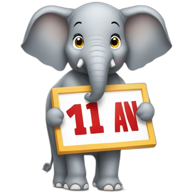 Elephant holding a big sign that says #1 Fan emoji