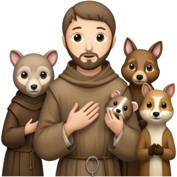 Saint Francis of Assisi cartoon modern type with animal to be used as an AI crfreation in HeyGen.com emoji