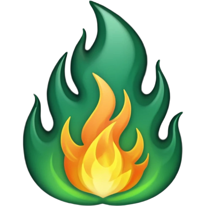 dark green flame, only dark green color, transparent background, emoji style emoji
