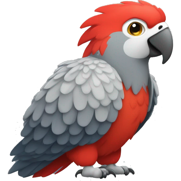 A large parrot. It has gray feathers and a red tail, and its head is white. It is very cute and small and very little annoying, doesn’t have red on his head  emoji