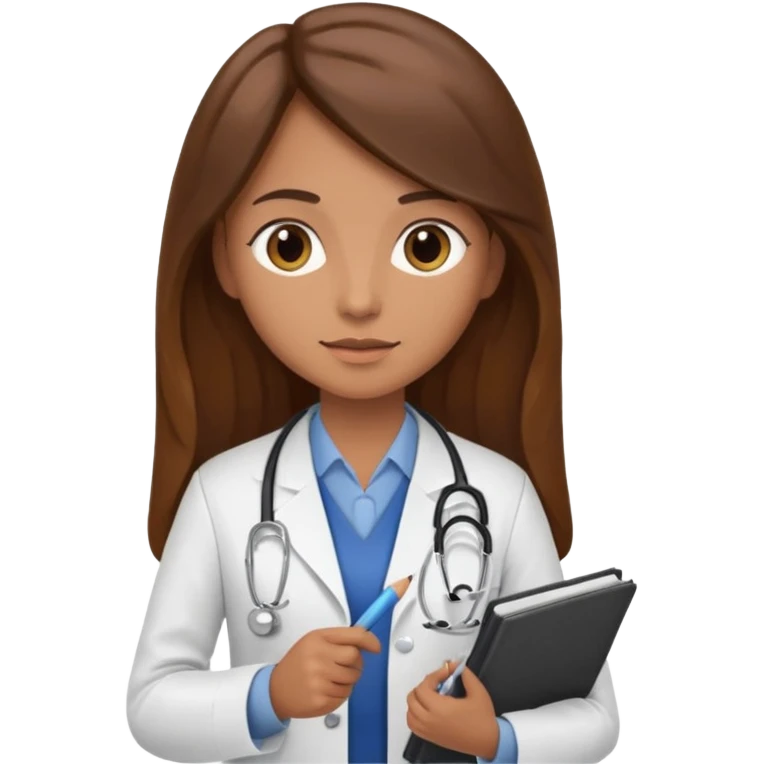 psychiatrist or therapist, mental health professional with notebook dressed like ad doctor with long brown hair  emoji