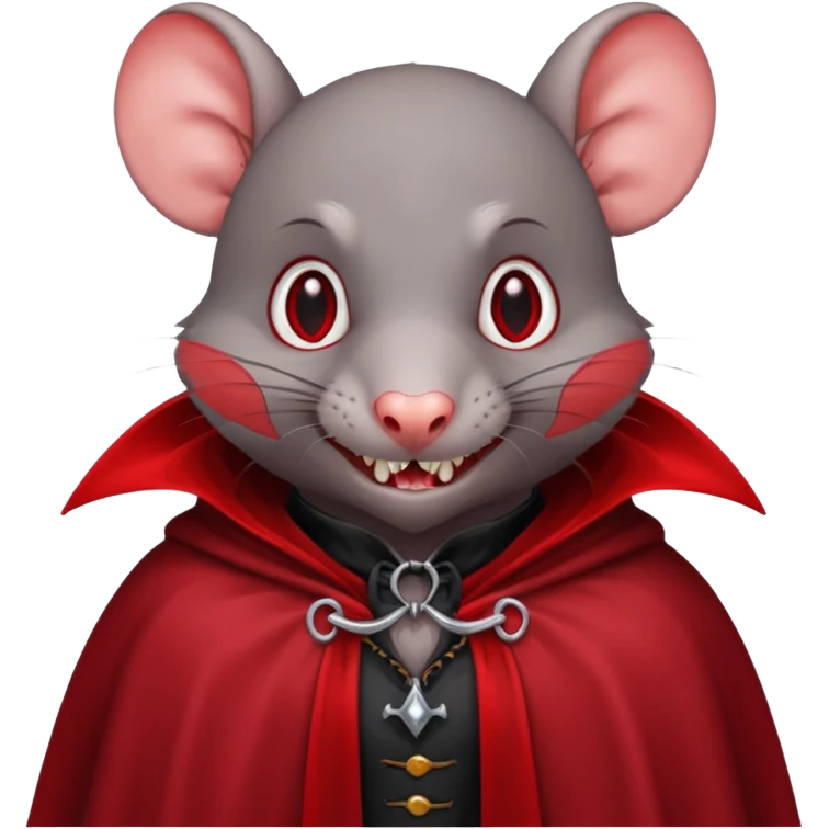Vampire animal, rat in red collar cloak, red eye, fangs, class emoji