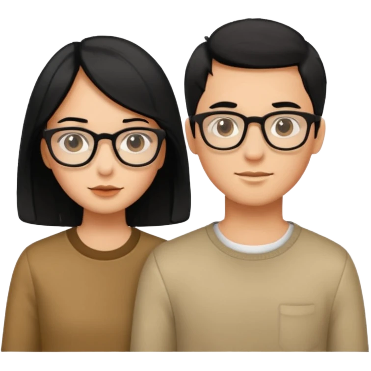 couple+long black hair girl+short hair glasses boy emoji
