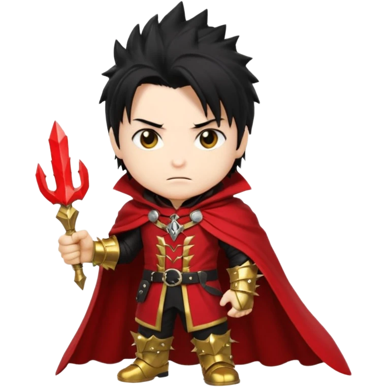 Vincent Valentine from Final Fantasy 7, chibi style, red cloak, golden gauntlet, spiky black hair, mysterious expression emoji