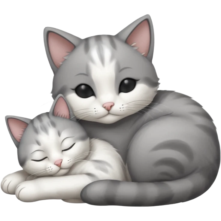 dark grey and white small cat with its eyes closed lying down leaning on its elbow with its paw curled under its head holding it up emoji