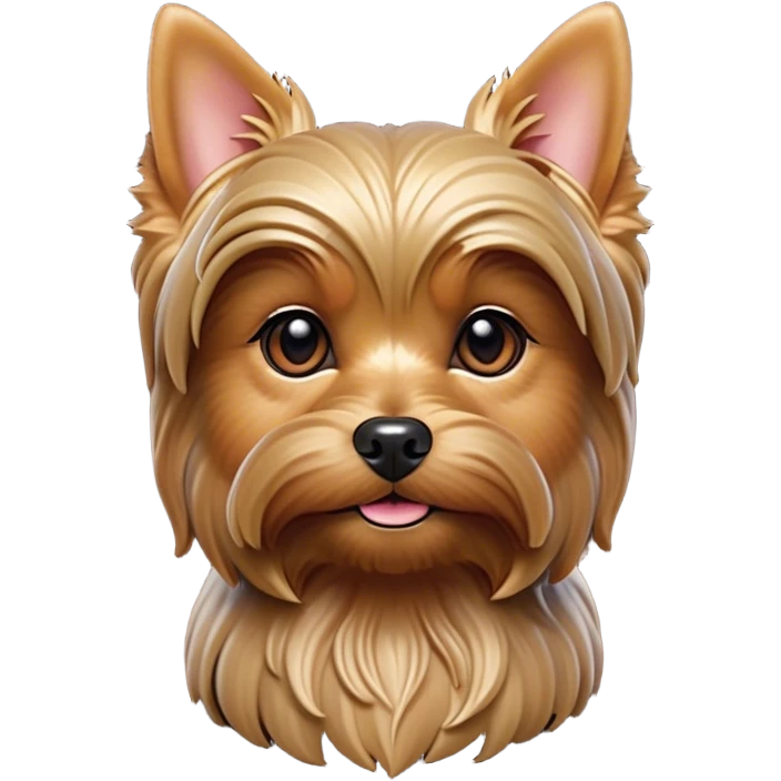 Cinematic Noble Yorkshire Terrier Portrait Emoji, Exuding refined charm and dignified poise, with a lustrous, silky fur in rich, deep hues, alert eyes and a confident expression, simplified yet exquisitely detailed, glowing with a soft, aristocratic radiance, high shine, embodying intelligent grace and classic elegance, soft glowing outline, capturing the essence of a regal Yorkshire Terrier ready to rule the screen with effortless sophistication! emoji
