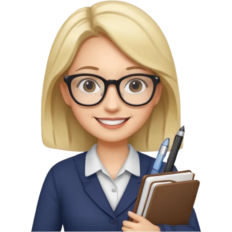 A true woman who is interested in dermatology, wearing glasses and holding notebooks and pens emoji