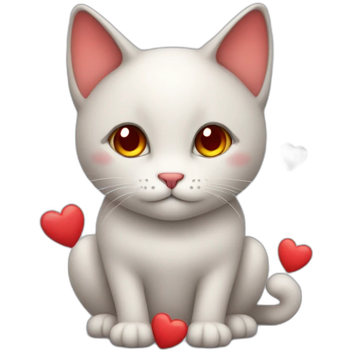 Shy cat with red hearts emoji