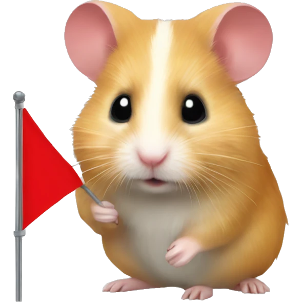 Blonde Syrian hamster with a red flag emoji