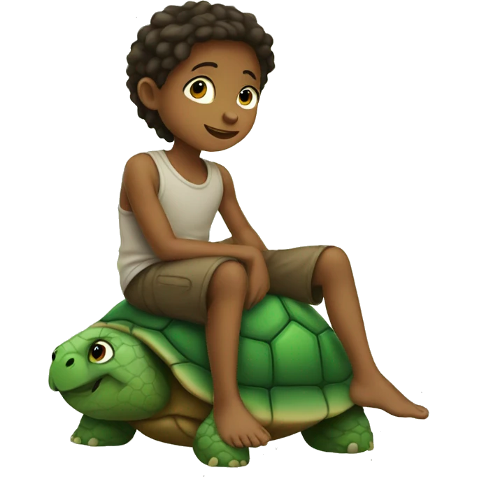 Kid sitting on a turtle emoji