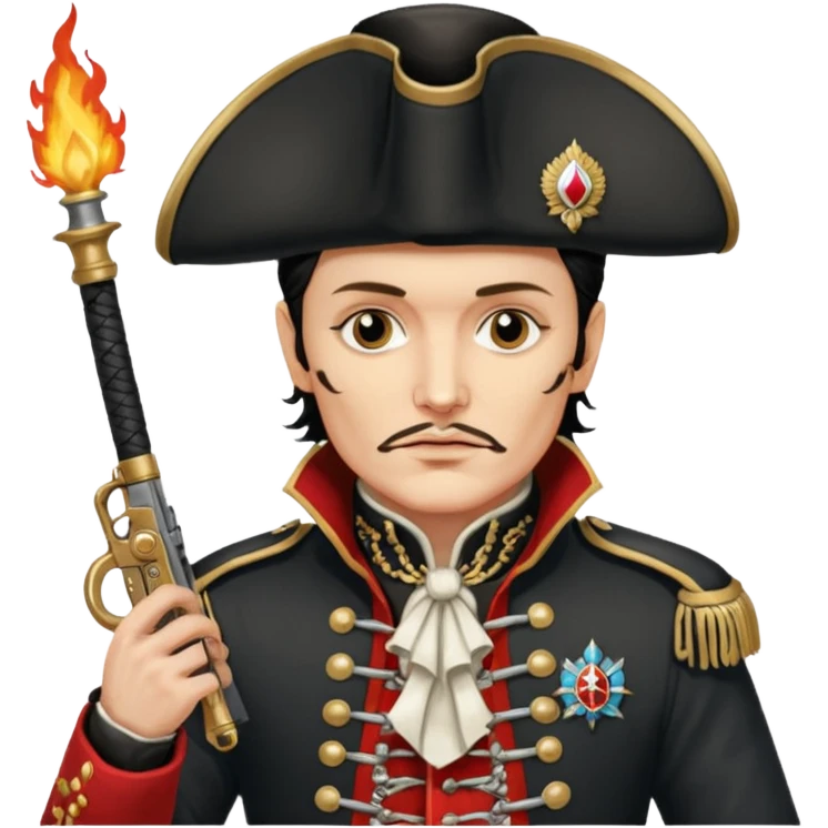 Adam Ant  is wearing a Hungarian jacket Hussar'S JACKET, holds two firelocks holsters in his hands emoji
