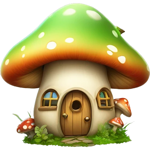 Make a logo of a cute mushroom house with a fairy poking out of it emoji