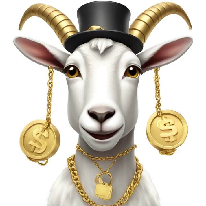 A Goat with gold chains and money and a cap  emoji