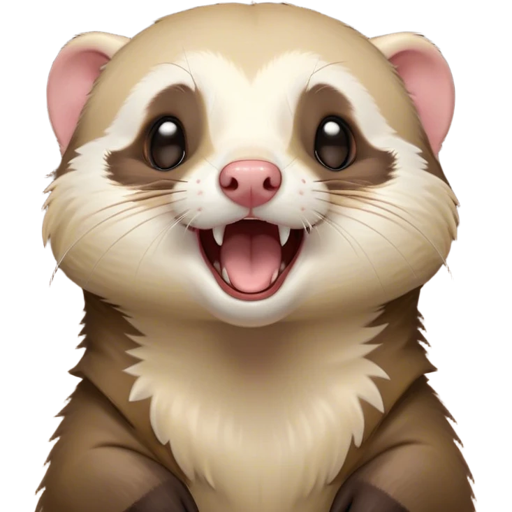 Cinematic Cute Yawning Ferret Portrait Emoji, Head tilted slightly with an exaggerated, wide-open yawn, showcasing a long, flexible body with a plush coat in soft brown and cream, droopy, drowsy eyes, and a relaxed expression, Simplified yet irresistibly endearing features, highly detailed, glowing with a soft, cozy natural glow, high shine, relaxed yet expressive, stylized with a dash of whimsical charm, soft glowing outline, capturing the essence of a sleepy yet affectionate ferret that seems ready to curl up for a nap! emoji