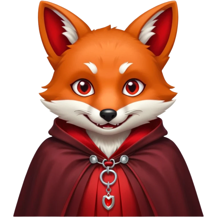 Vampire animal, fox in red collar cloak, red eye, fang emoji