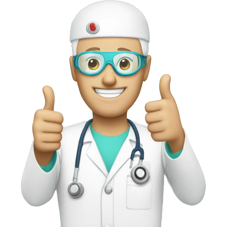 Bald male Nurse wearing face mask and goggles  giving thumbs up emoji