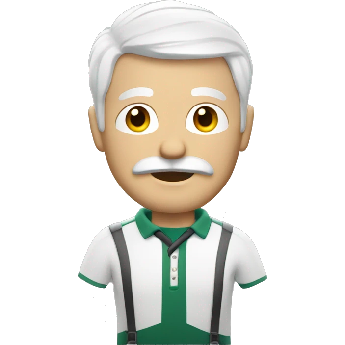 Man with white hair and mustache in golf outfit emoji
