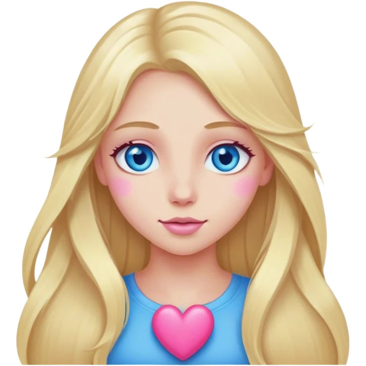 Cinematic realistic blonde with long hair and blue eyes and a pink heart emoji