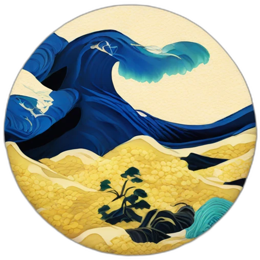 Hokusai in the style of Van Gogh emoji