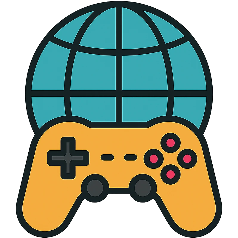gaming controller seamlessly blended with a globe showing meridians, modern icon emoji