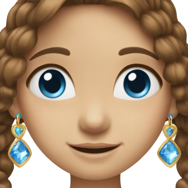 smiling girl with brown hair and blue eyes with jewelry emoji
