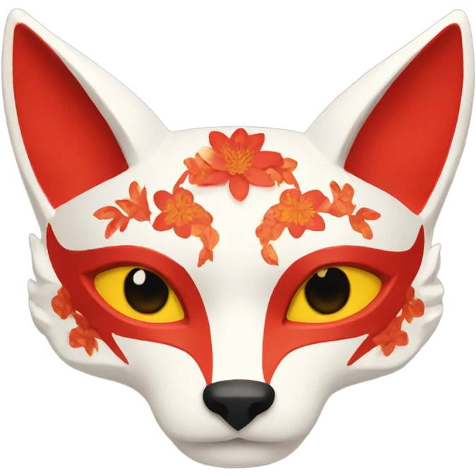 red kitsune mask with floral elements  emoji