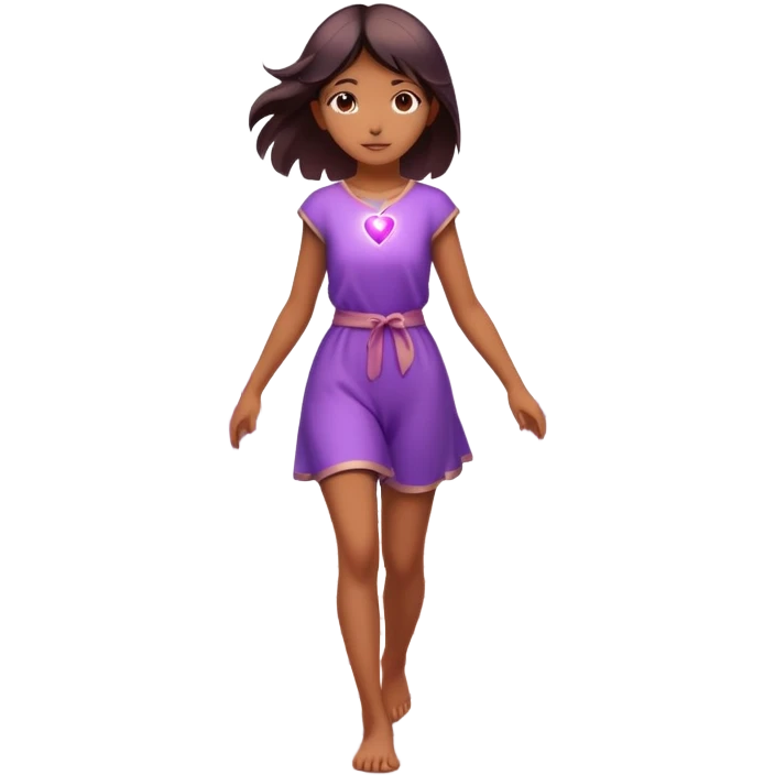 A small figure walks across a glowing bridge, holding soft pink and purple orbs in each hand—symbolizing compassion and forgiveness. A gentle heart aura trails behind them, showing healing in motion. emoji