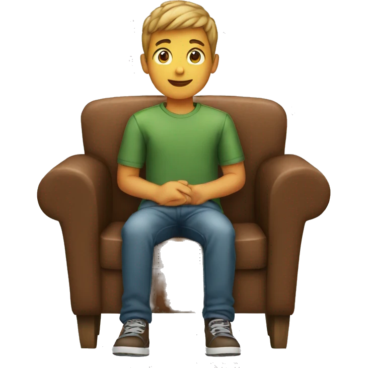 young boy sitting in a wood chair emoji