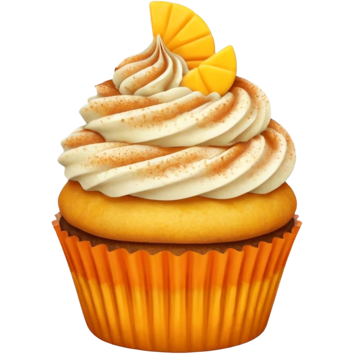 cupcake with cinnamon dusting & mango slice on top emoji