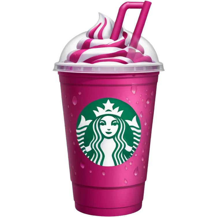 Starbucks dark pink dragonfruit refresher. white lid. starbucks logo. emoji