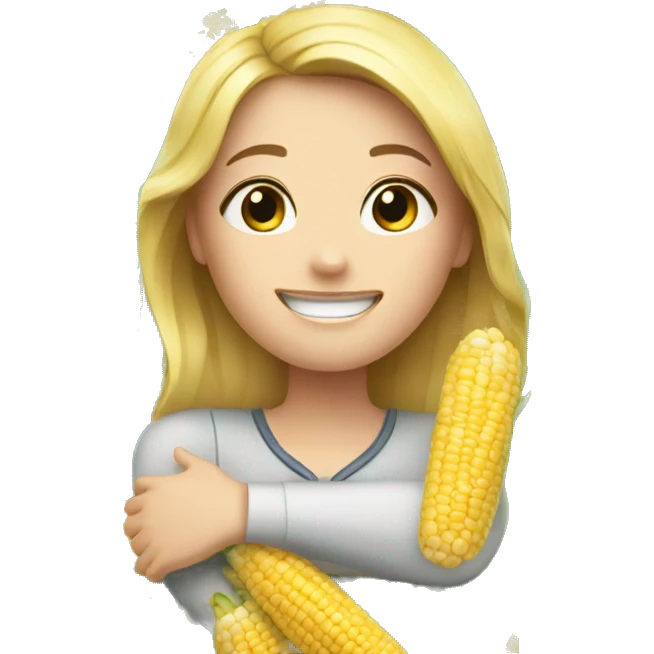 Happy white girl hugging corn emoji