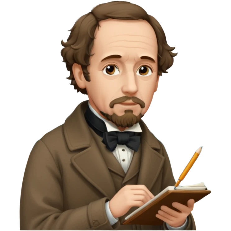 Charles Dickens writing near the seashore emoji