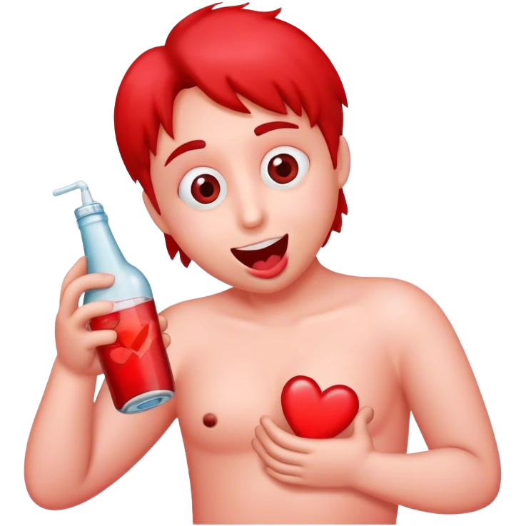 A red heart ❤️ with eyes, a mouth, and hands, looking tipsy and drunk, holding a bottle of drink in one hand, with a playful, wobbly expression emoji