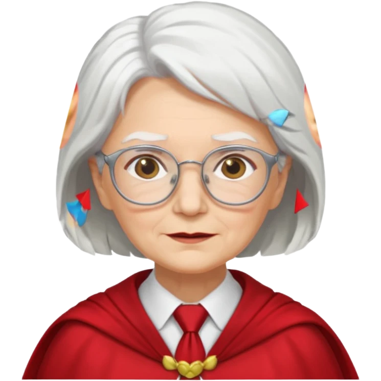 An older woman with glasses and white hair, in a red tie and cape emoji